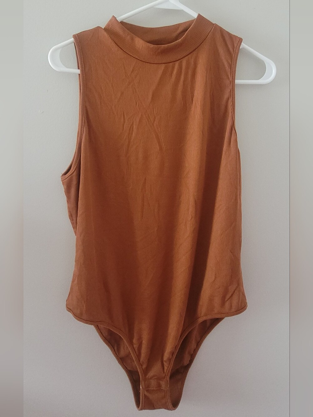 Sleeveless Mock Neck Bodysuit in Burnt Orange